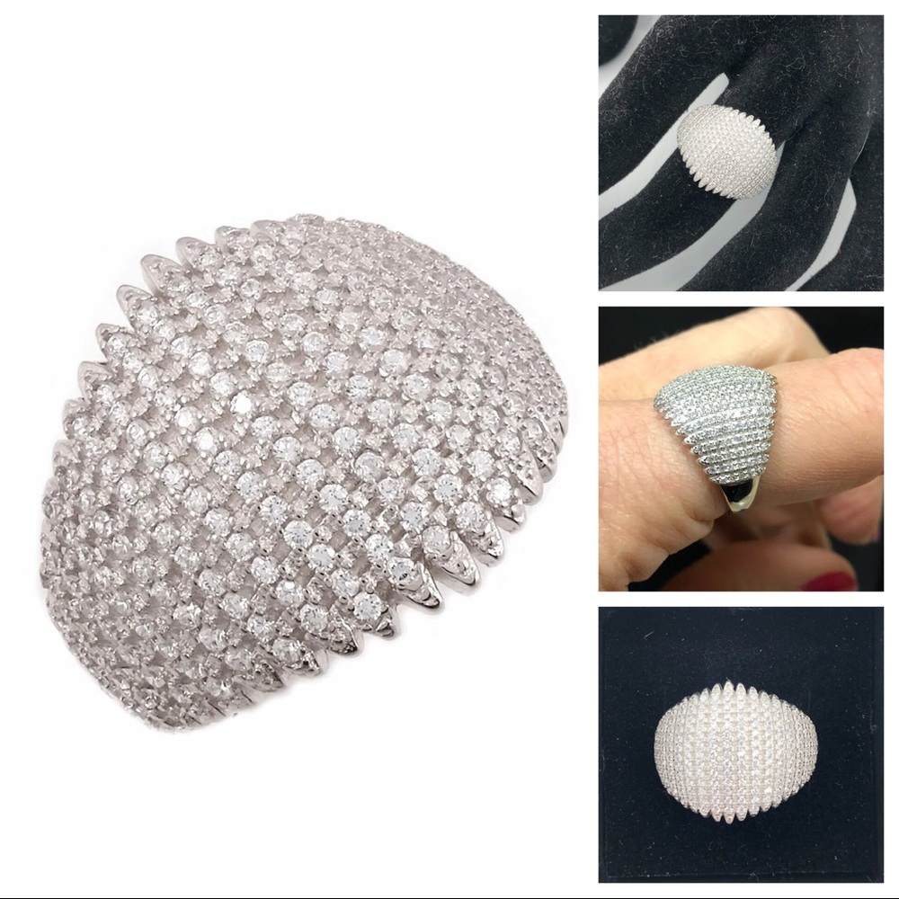 NEW SAVVY CIE PAVE CLEAR CZ STERLING BOMBAY RING